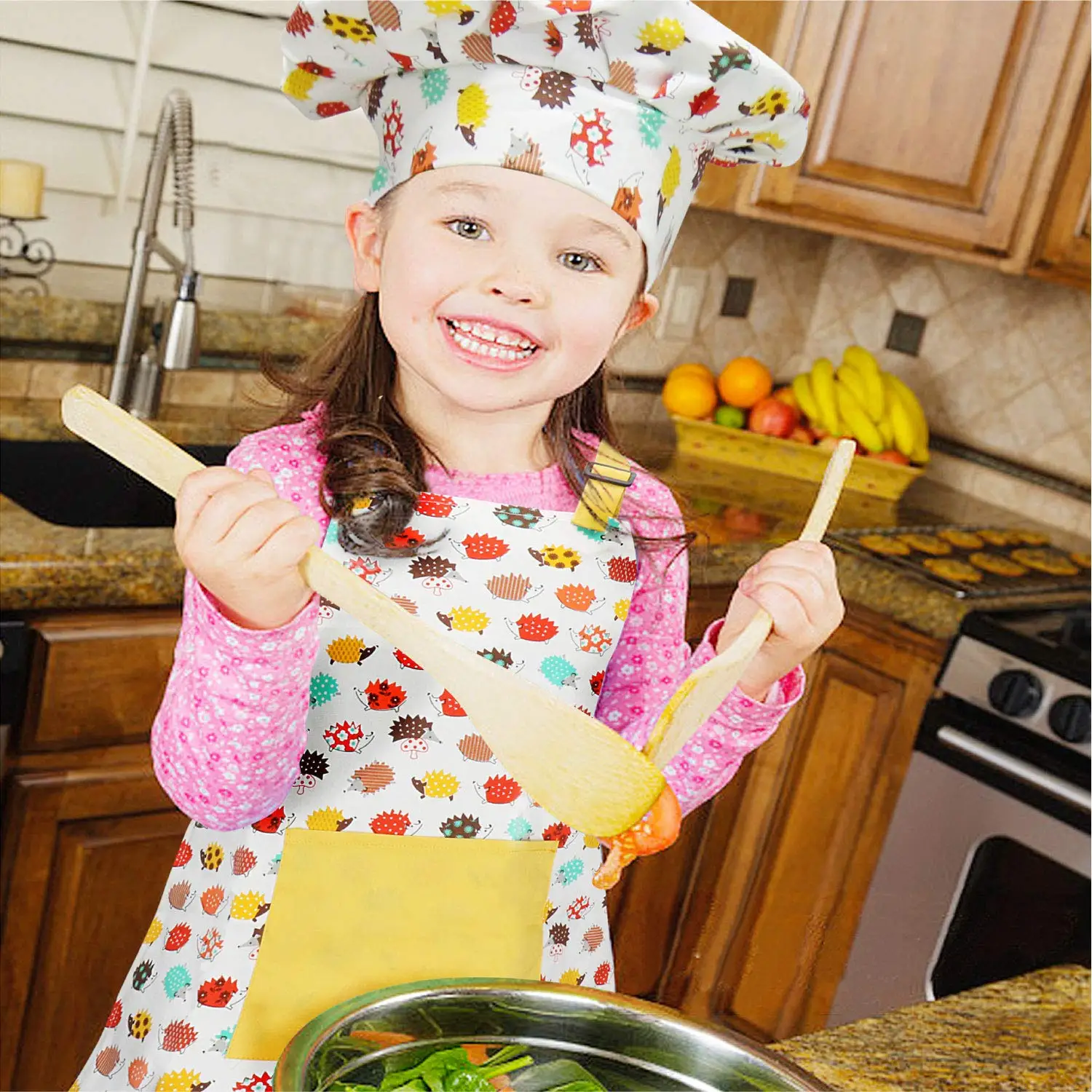 Cute Children Baking Aprons Cooking Baby Baking Aprons Kids Apron and Chef Hat Set