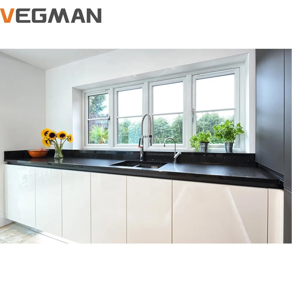 L shaped waterproof lacquer black white island smart modern style kitchen cabinet for commercial and home use