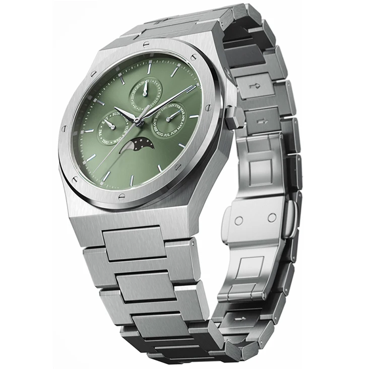 High End Premium Moon Phase Wristwatch Casual Chronograph Mens Watches With Leather Band Automatic Watch Design Custom