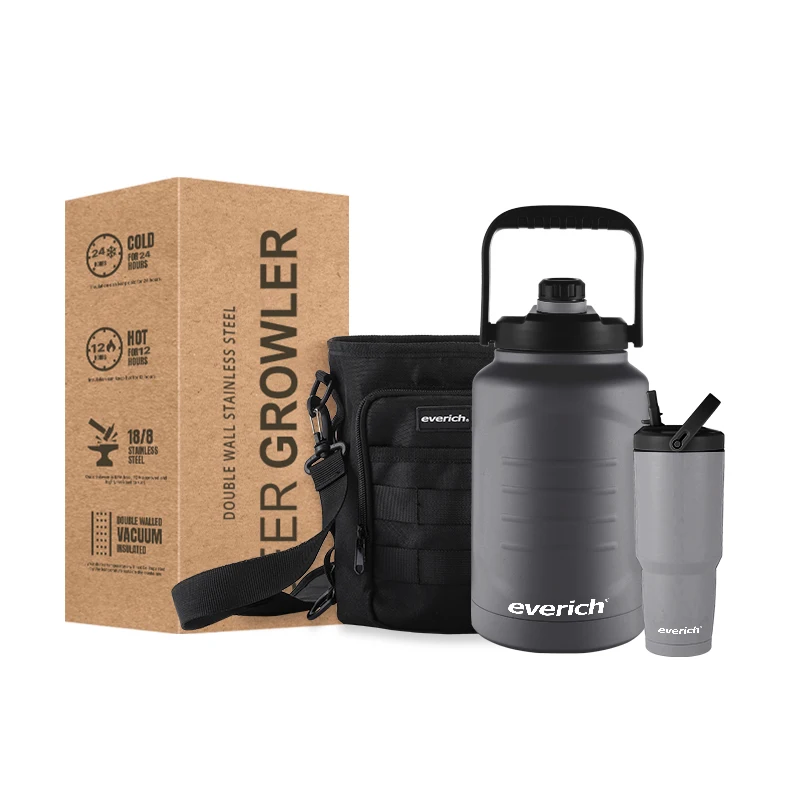 Everich ODM 64/128/192oz Double Wall Vacuum Insulated Stainless Steel Beer Growler with Handle for Brewery, Keeps Cold Up to 24H