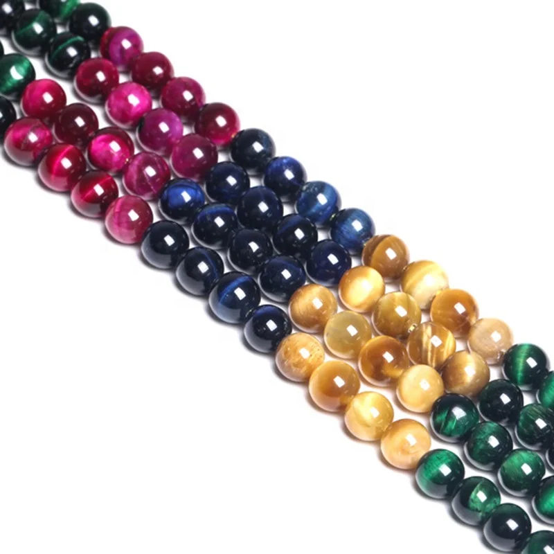Wholesale natural gemstone 4/6/8/10/12/14mm mixed colors smooth round tiger eye stone loose beads for diy jewelry making