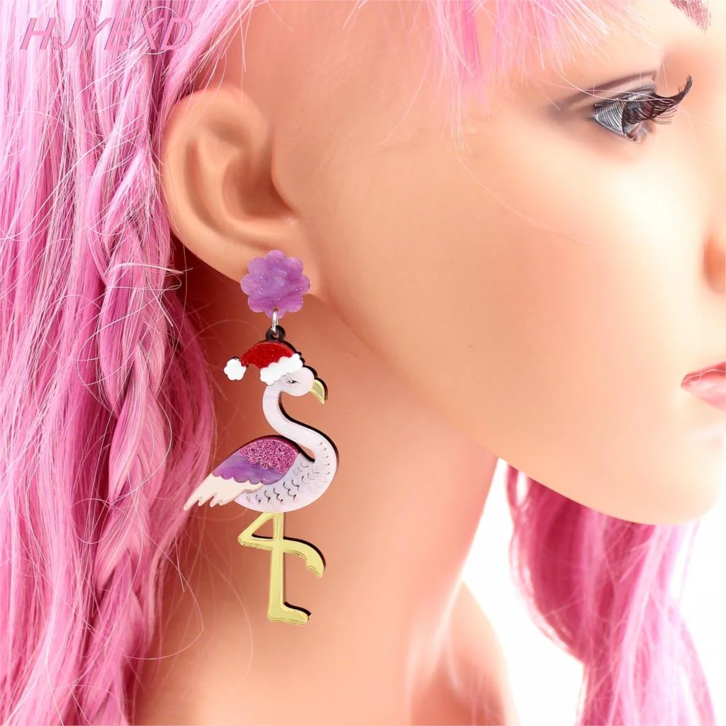 ERS399HP064 Flamingo Christmas Galaxy Glitter Laser Cut Acrylic Drop Earrings for Weddings and Gifts