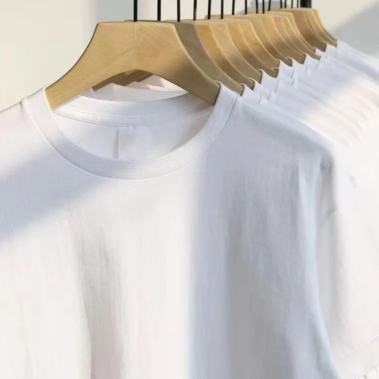 High Quality 220g combed cotton heavy T-shirt men and women short sleeve solid color white round neck blank shirt men