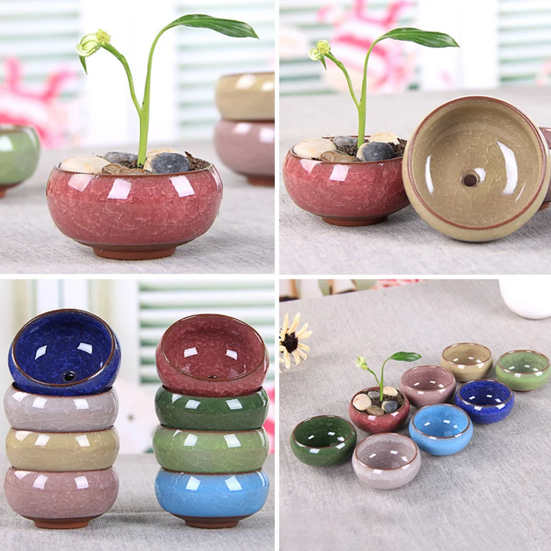 Succulent Plants Pots Mini Ice Crack Glaze Ceramics FlowerPot Garden Home Zakka Decor Craft Flower Pot