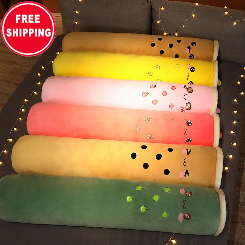 Girls bed stuffed peluches cushion long juguetes toys cute washable large plush pearls boba bubble milk tea cup column pillow