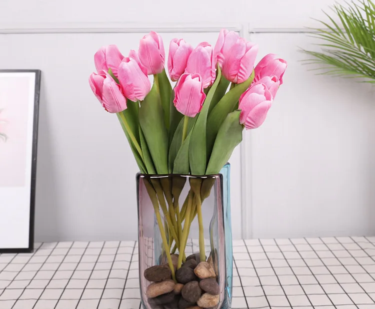 Hot Selling Artifical Tulips flower real touch flower white silk tulip flowers bulbs for home chair Decoration