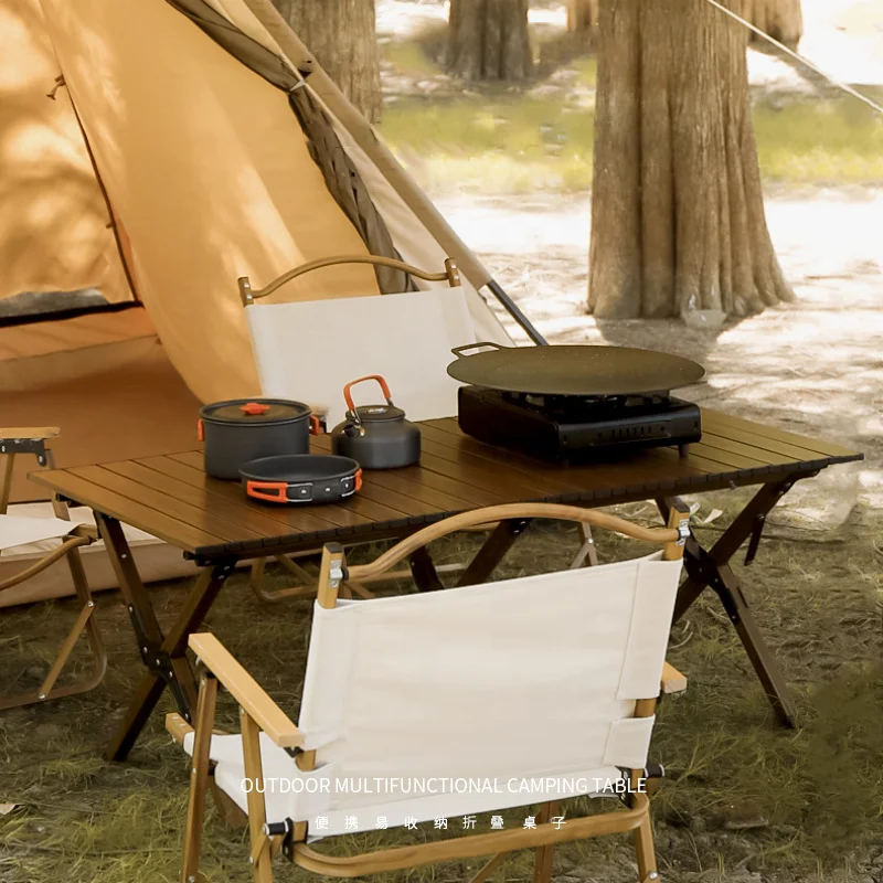 Outdoor camping portable aluminum alloy folding BBQ casual egg roll table