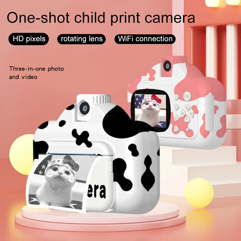 Cow color Digital ready to Print Kid Camera with 1080P resolution diy digital print kid camera thermal printer shipping label