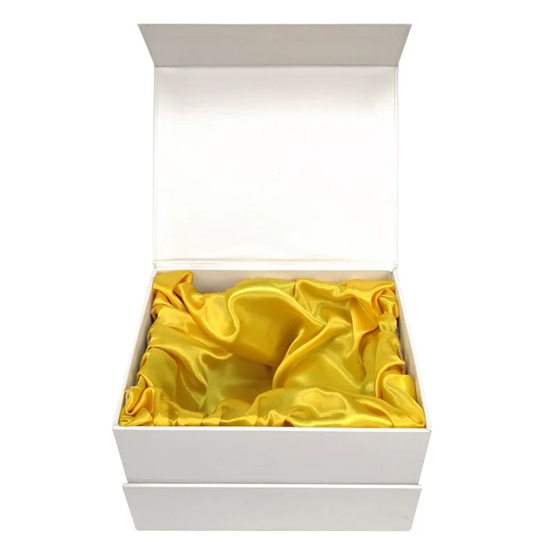 Оптовая продажа жесткая упаковка с принтом на заказ белая Складная магнитная Подарочная коробка для хранения чайных чашек шелковой