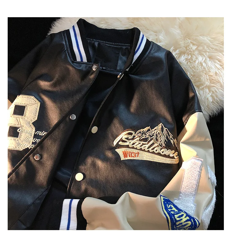 Cheap Custom Color Matching Baseball Jacket High Quality American Retro Pu Leather Embroidery Letterman Varsity Jacket