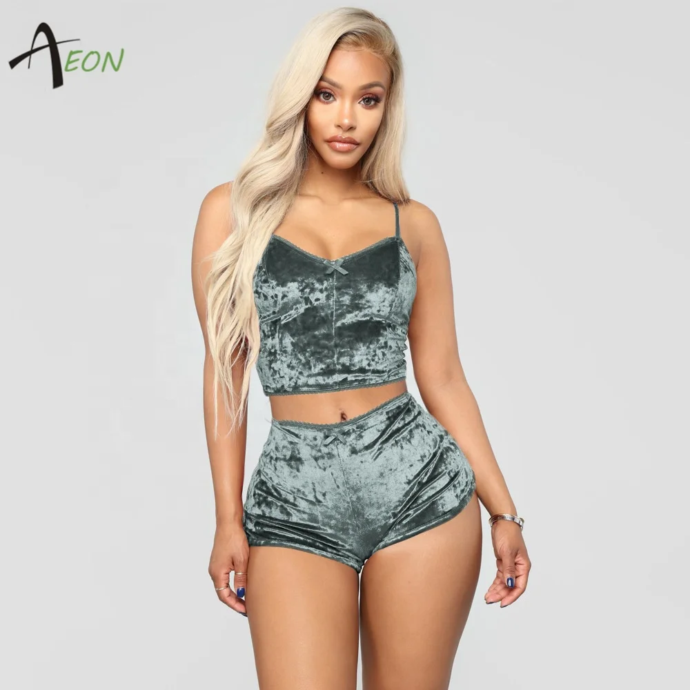 
Sexy Velvet Two-Piece Short Set For Women 