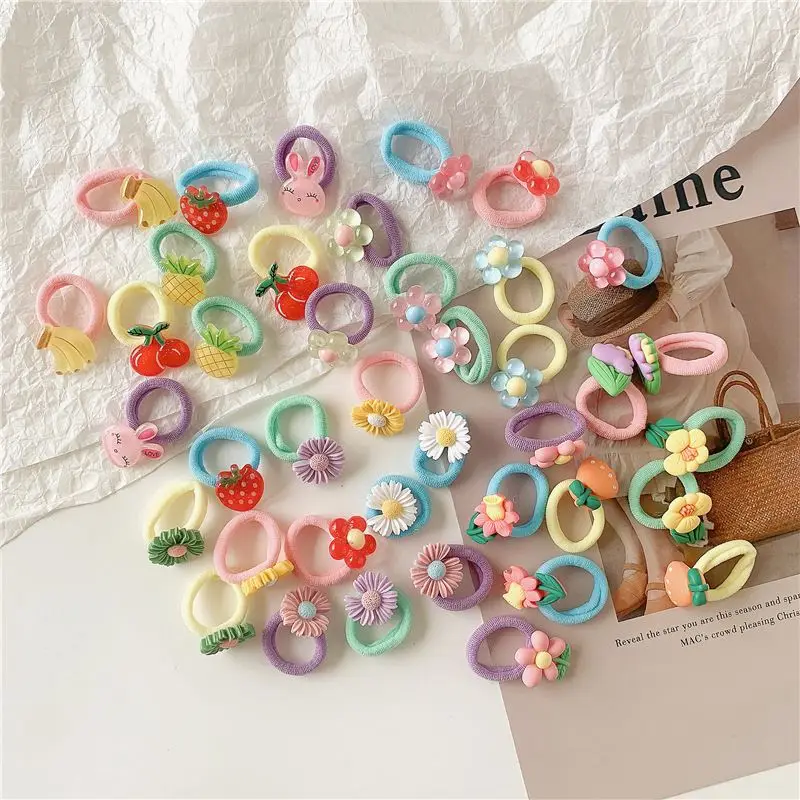 Hot selling 10pcs/sets small rubber bands cartoon hair ties set for children baby