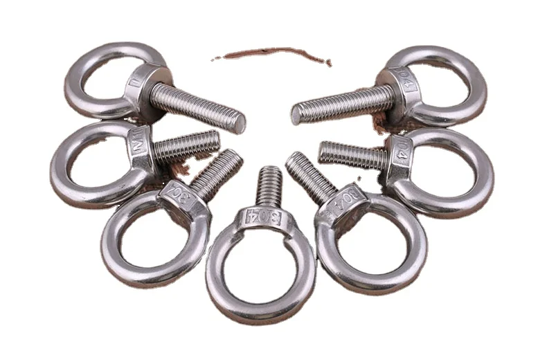 A2 A4 Stainless Steel Bolt Fasteners 6mm 8mm 10mm 12mm Threaded Eye Bolt with Polishing Finish GB Standard Hex Bolt