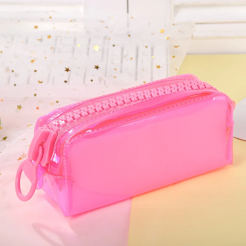 Jelly large zipper PVC pencil case  waterproof student  stationery storage bag simple and lovely pouch candy color