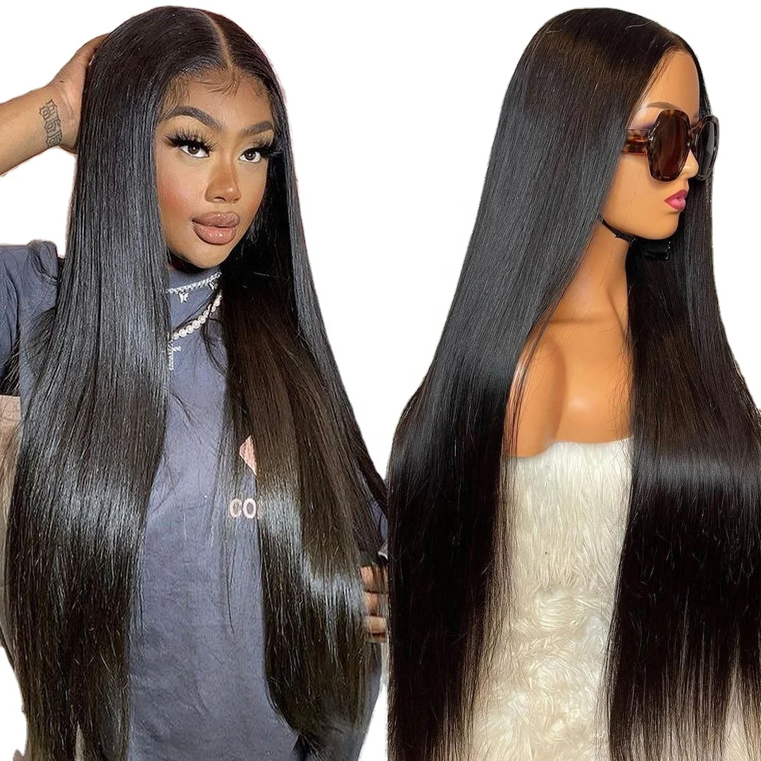 Wholesale hair vendors 12 to 30inch brazilian milk remy virgin hair natural black 13*4 HD straight lace frontal human hair wigs