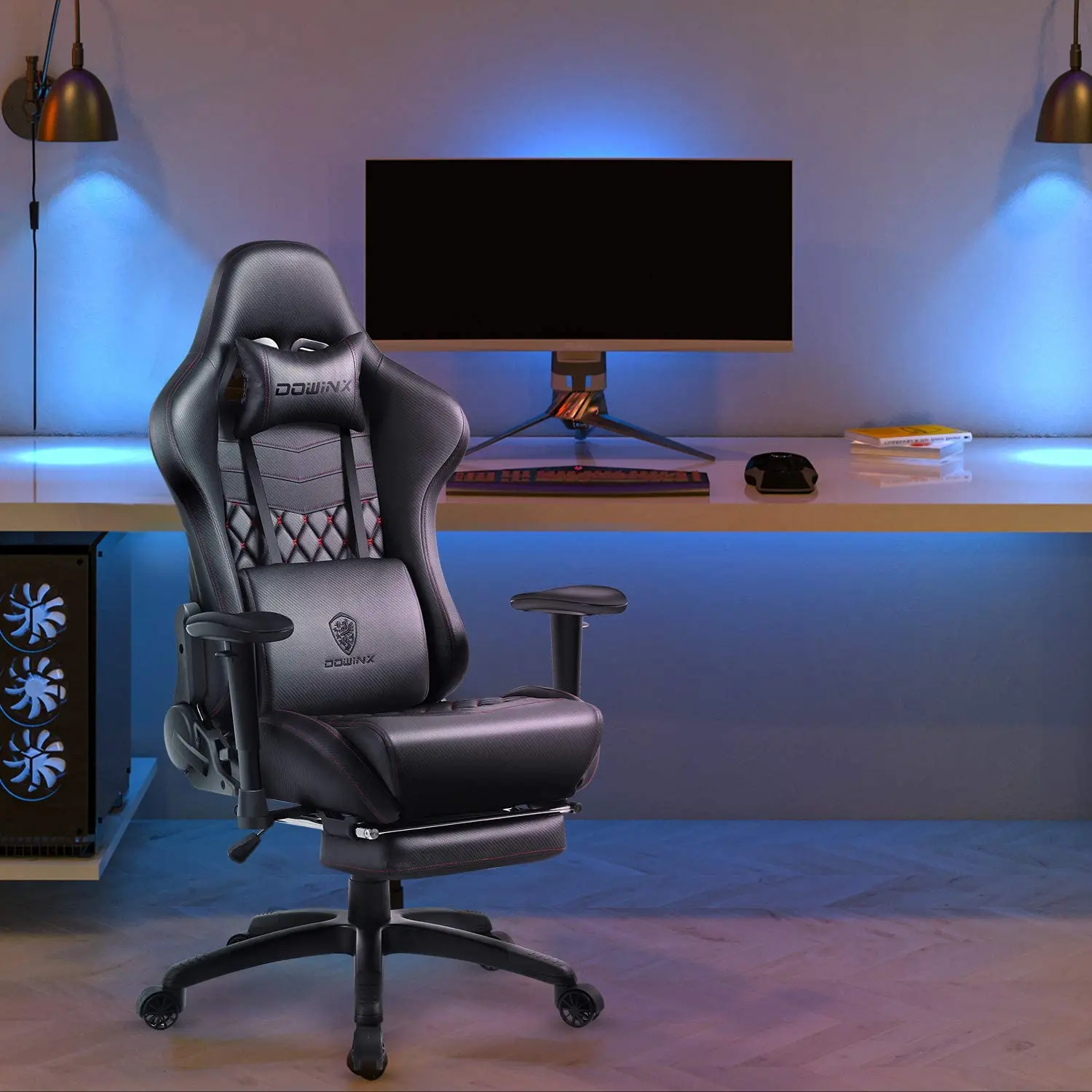 Amazon Hot Selling Dowinx Ergonomic Custom Logo Racing Chair Office Furniture Best Gaming Chair with Neck & Foot Support