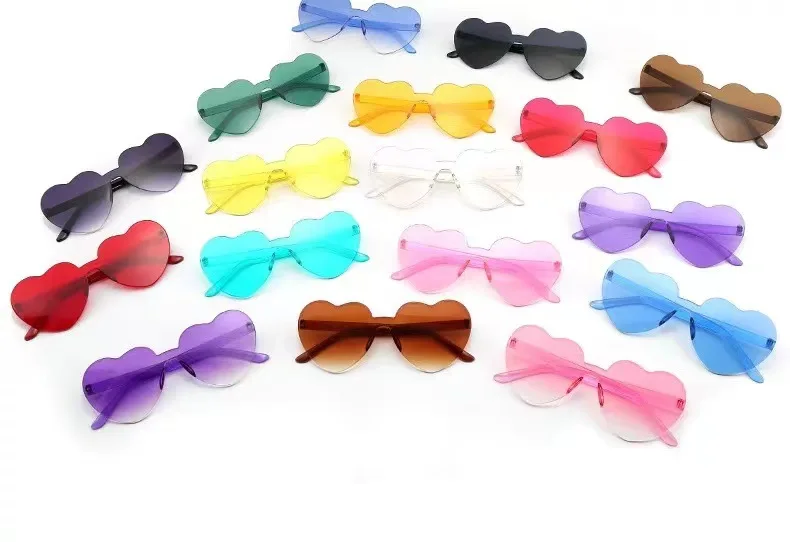 Wholesale Love Heart Sunglasses Candy Color Frameless Pc rimless  Glasses display