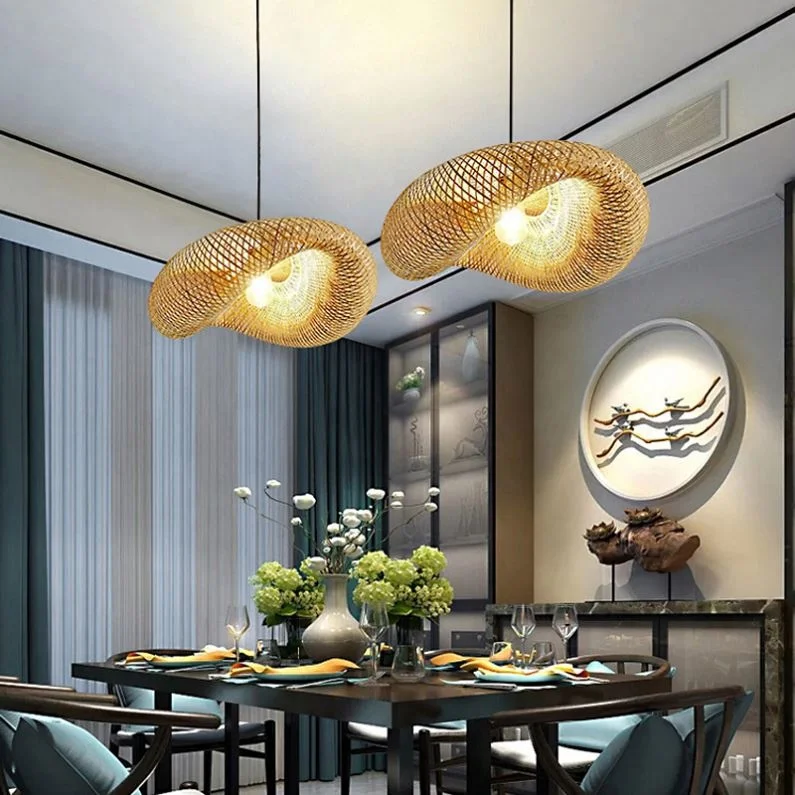 Handwoven Natural Biodegradable Bamboo Chandelier Pendant Light For Hotel