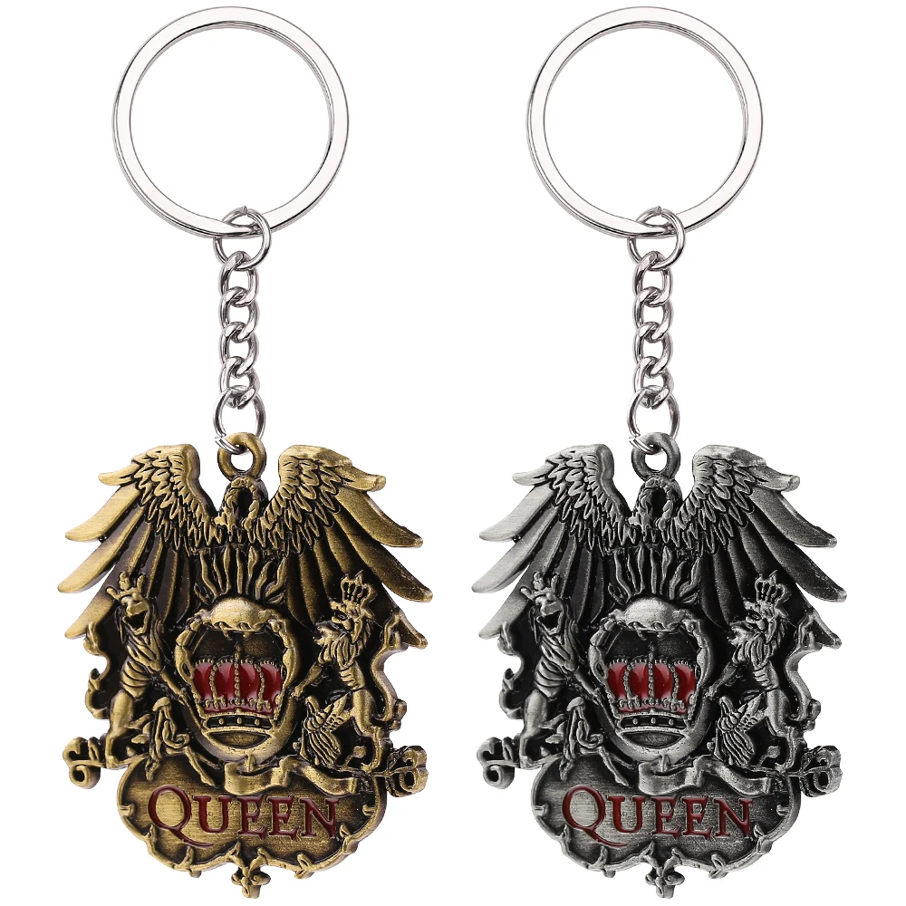 Fashion Rock Band Men Keychain Antique bronze Silver Color Queen Logo badges keychains For Women Men Music Lover keyring Jewelry