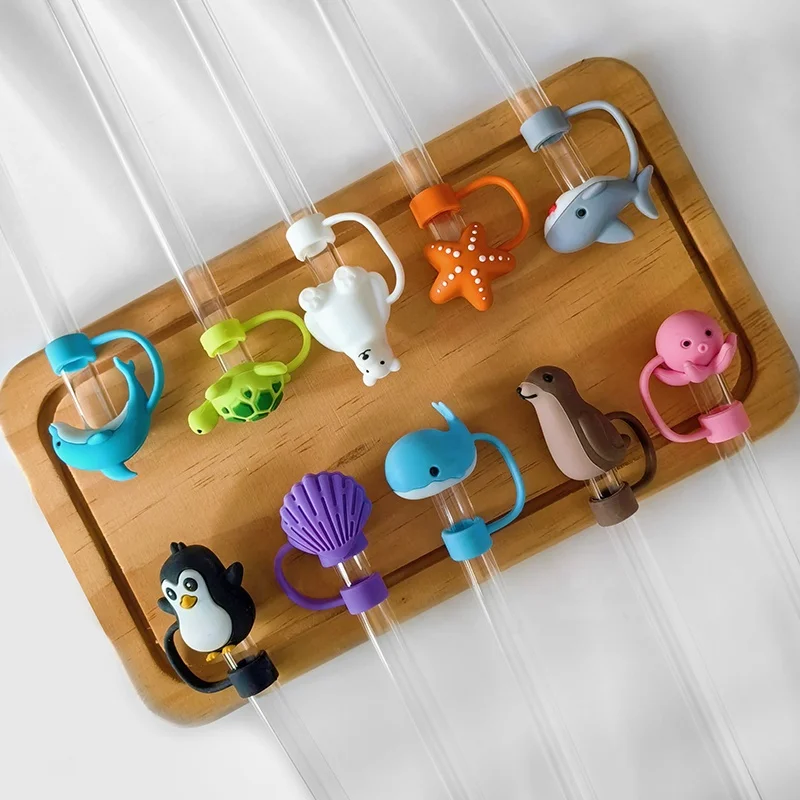 Eco-Friendly Silicone Straw cover Topper Dust-proof Boot with Charming Marine Animal Design Wine Beer Bar Accessories