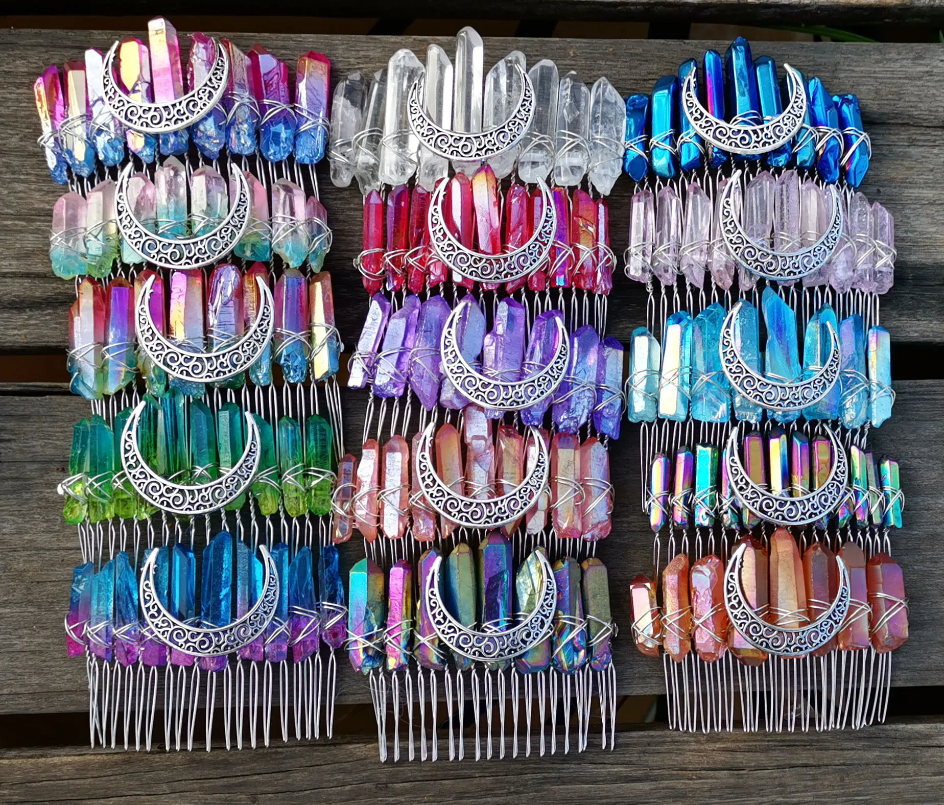 Girl Ladies Party Engagement Moon Natural Crystal Stone Women Hair Decoration Accessories Bridal Hair Clip Comb Clip