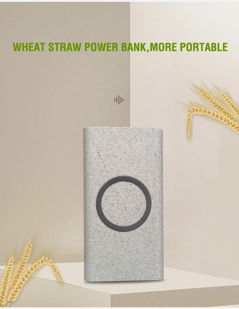 
Custom Mini Unique Disposable Wheat Straw 8000mah Mobile Phone Charger Custom 2 In 1 Eco-friendly Portable Power Bank 