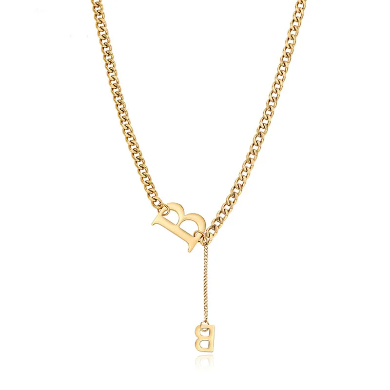 Hip Hop Letter B Creativity Cuban Chain Stainless Steel Necklace 18K gold plated non-fading ladies letter necklaces