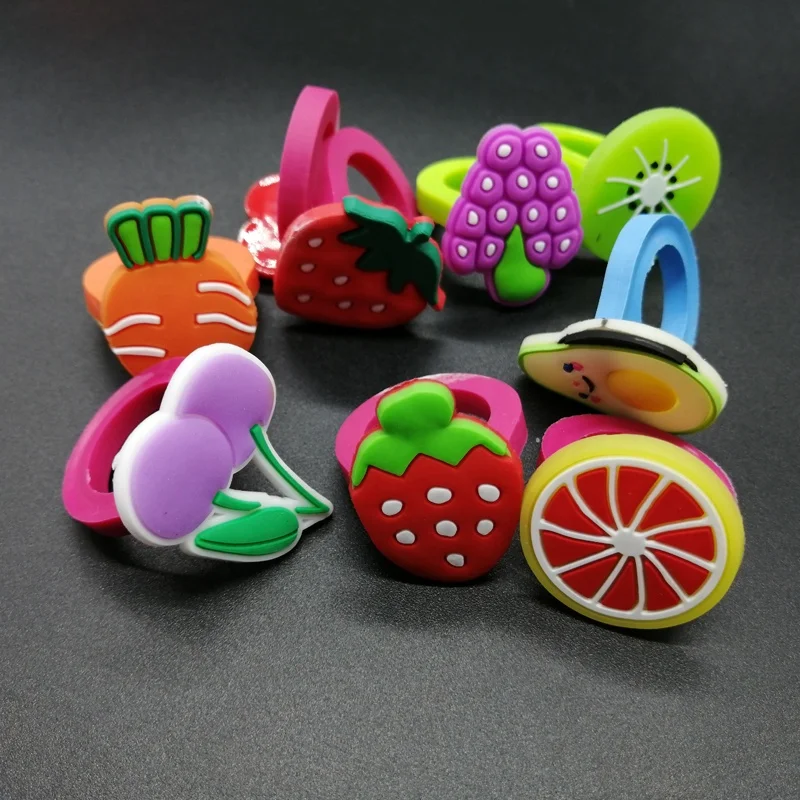 Wholesale Plastic Toy Promotional PVC Fruit Finger Ring Novelty  Kids Girl Toys  For  35mm 45mm 50mm Capsule
