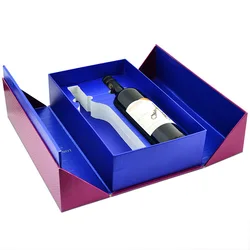 Luxurious Wine Glasses Bottle Packaging Gift Rigid Paper Box Foil golden logo print Double side open paper box
