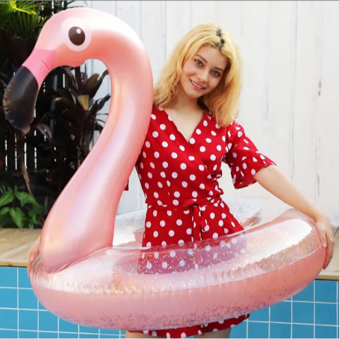 inflatable flamingo water float swimming ring with sparkling for adult