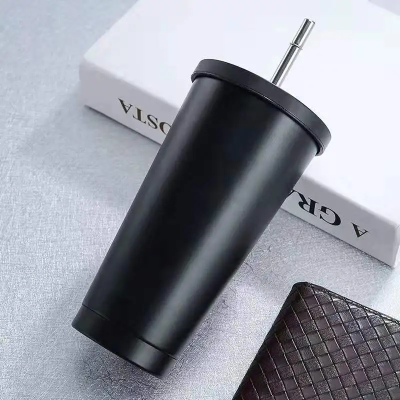 500ml Juice Coffee Cup Drinking Tumblers Portable Mugs Stainless Steel Straw Cup