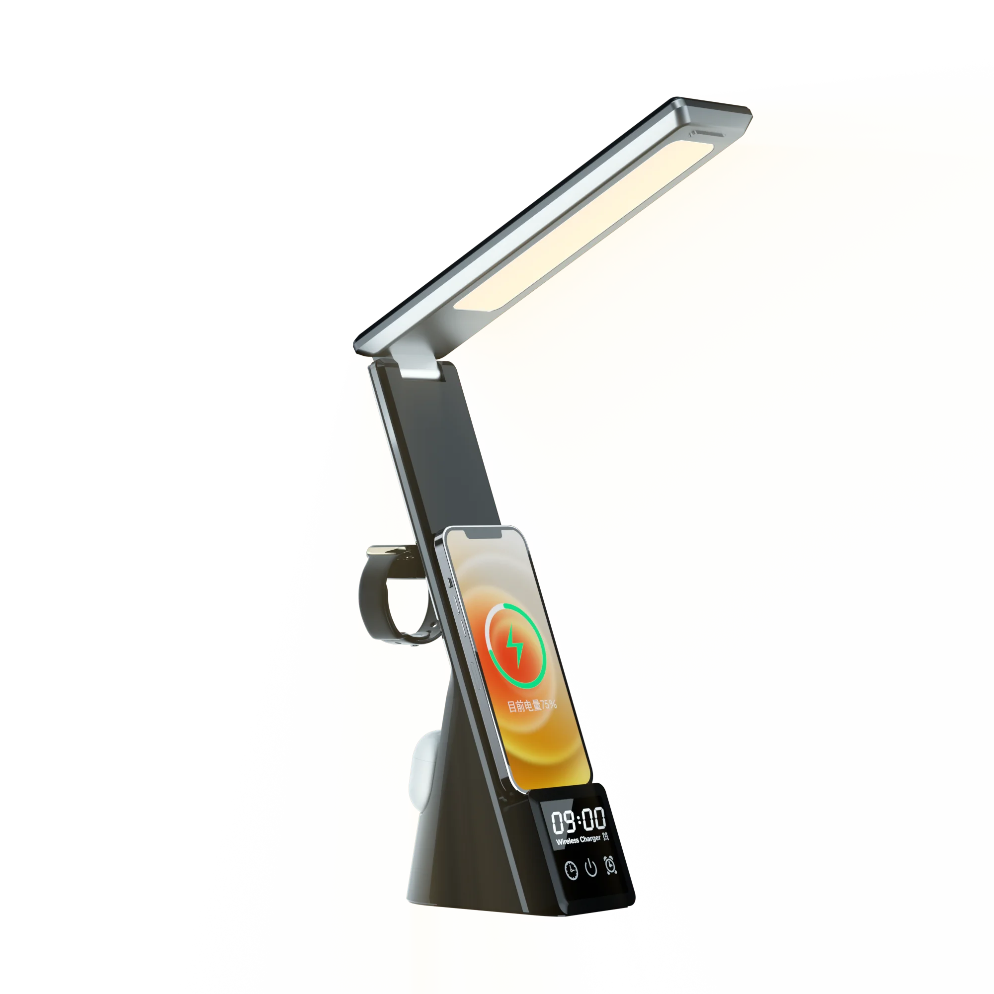 Wholesale multifunctional desk lamp wireless charger 15W fast charge smart watch earphone LED bedside lamp for iPhone14