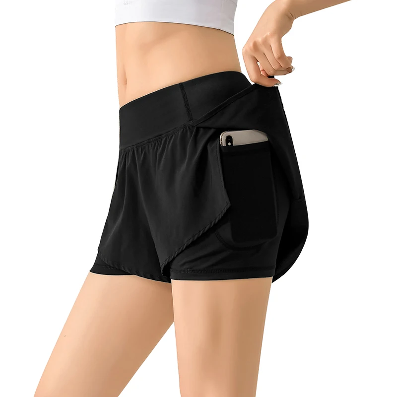 
High Quality Two-Piece Quick-drying Sports Shorts Summer Yoga Fitness Women Running Anti-Glare Shorts Breathing Silm Shorts 