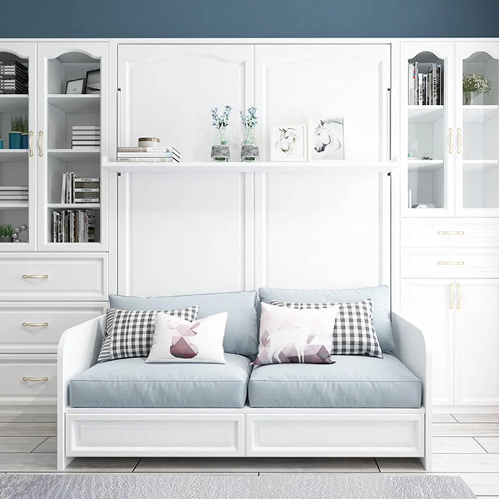 Modern Custom Whole Set Space Saving Home Furniture Design Wall Bed Folding Bed With Wooden Sofa Murphy Bed