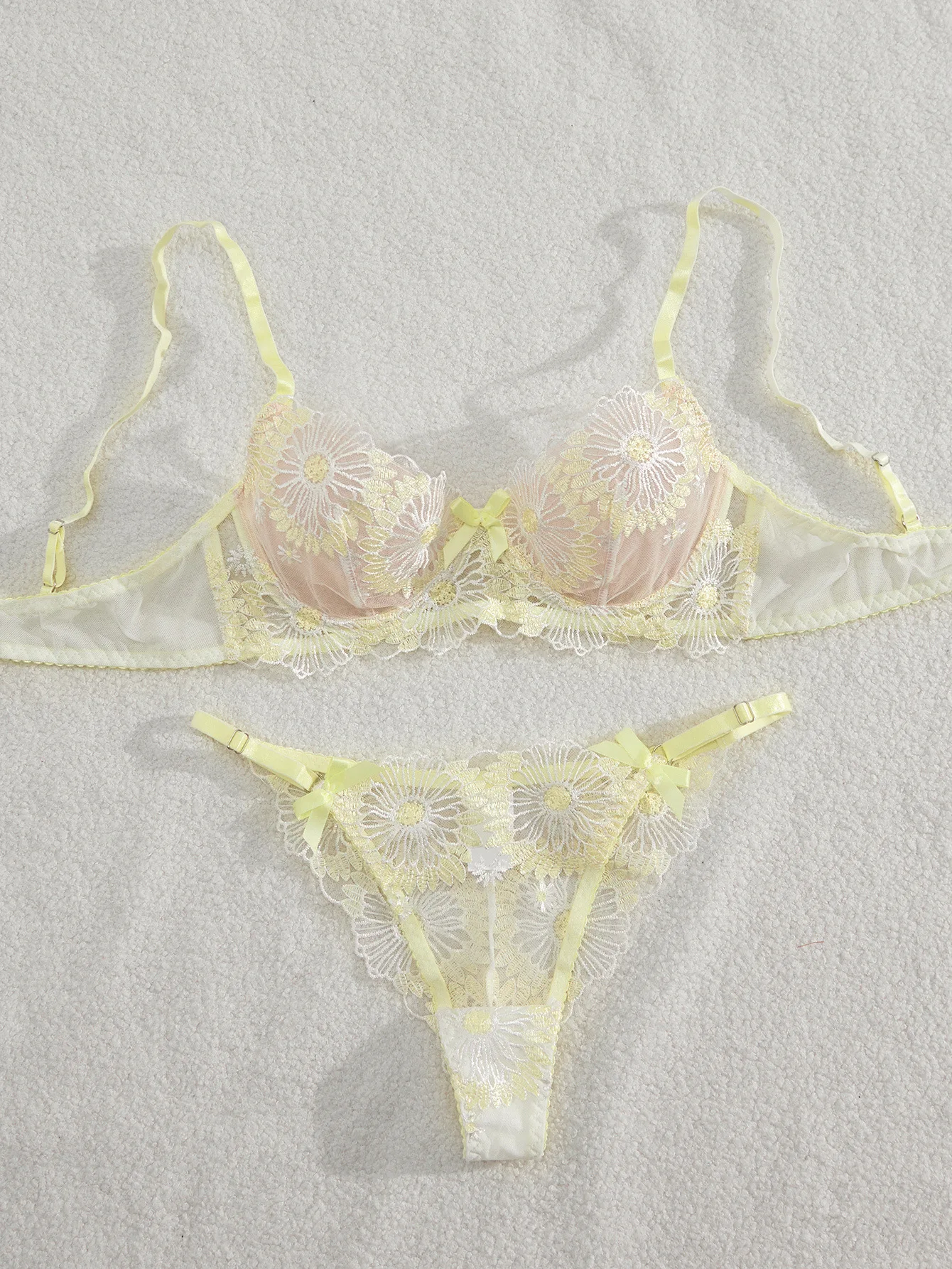 YILIMI High Quality Light Yellow Sexy Lingerie Two Piece Set Floral Embroidery Underwear For Women Sweet Cute Sexy Lingerie Set