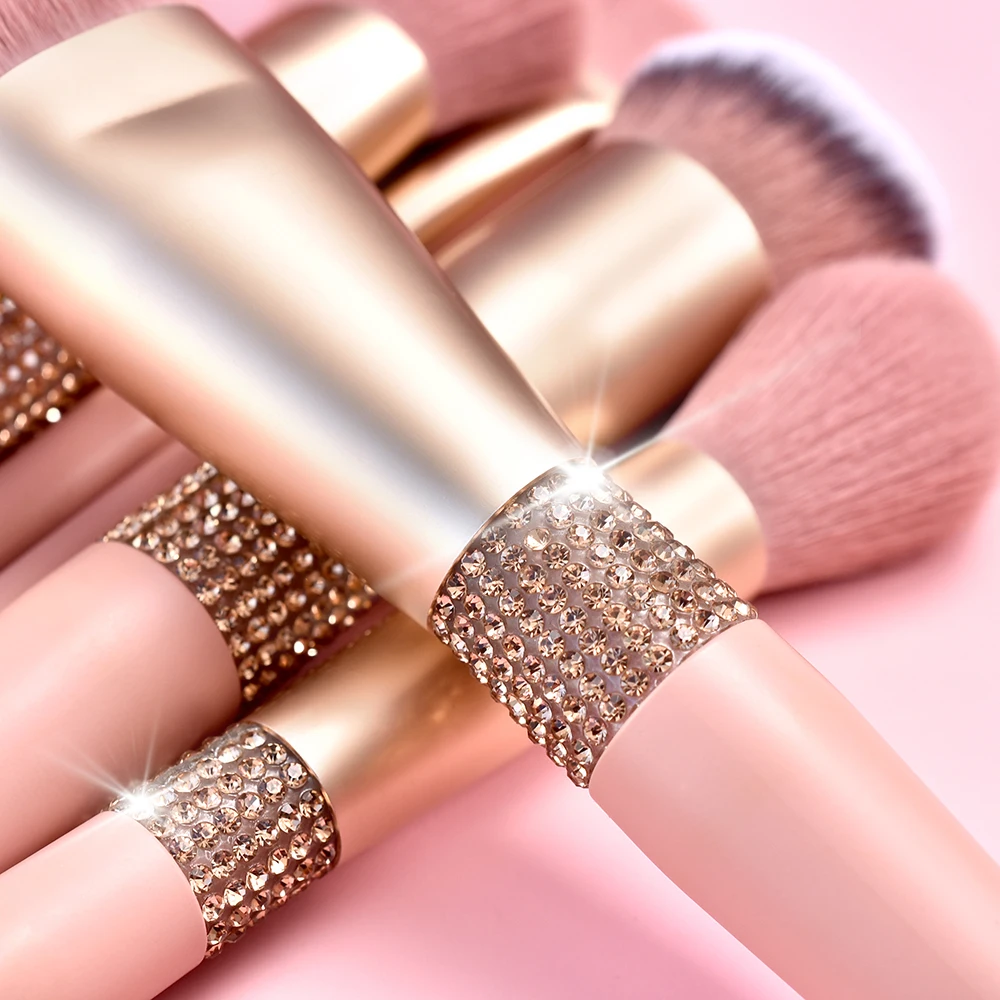 BUEART luxury bling pink private label glitter vegan makeup brushes set holder rose gold brush diamond custom logo package box
