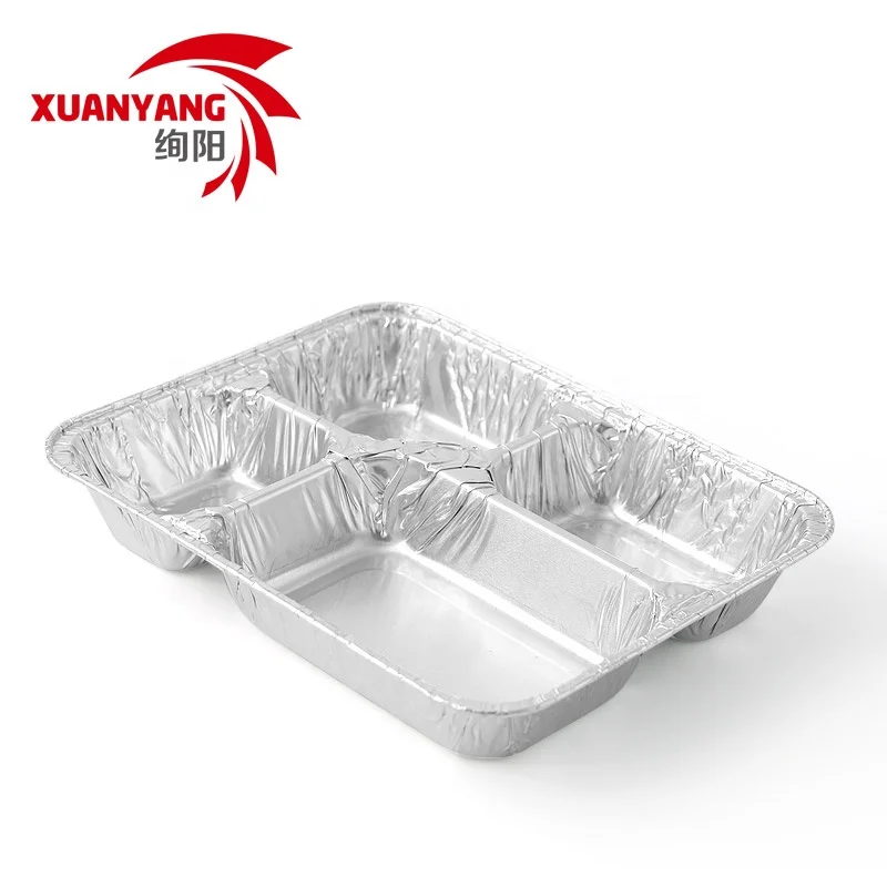 
Custom Printing Logo 4 Compartment Aluminum Foil Food Takeaway Container with Paper Lid 
