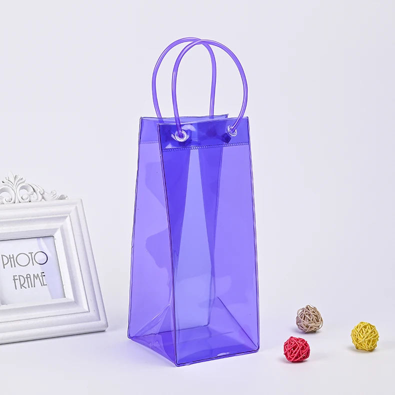 small moq pvc custom color clear plastic wine bottle bags picnic cooler bag reusable wine carrier bag