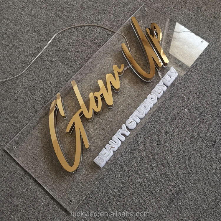 Customized Company Logo 3D Channel Letter Sign Letters Metal Gold Surface Led Back Light Letter Sign