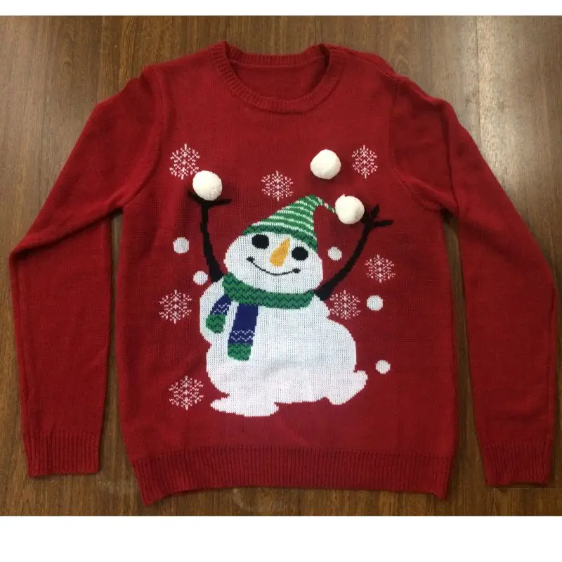 
Ugly Christmas knit sweater funny Characters jacquard cardigan with pearls ,pompoms ,sequins and winter thick pullover 