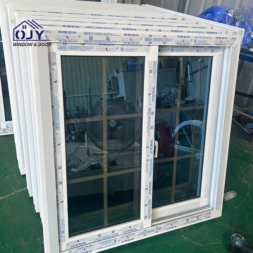 Double Panes windows upvc frame white house windows American style hot type window