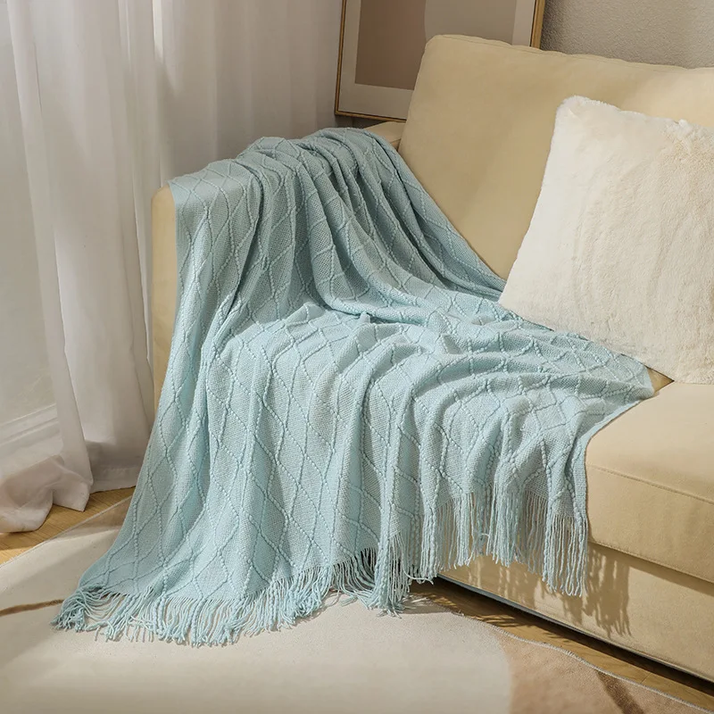 Custom 100% Acrylic Knitted Luxury Knit Super Soft Decorative Blanket with Tassels Throw Blanket