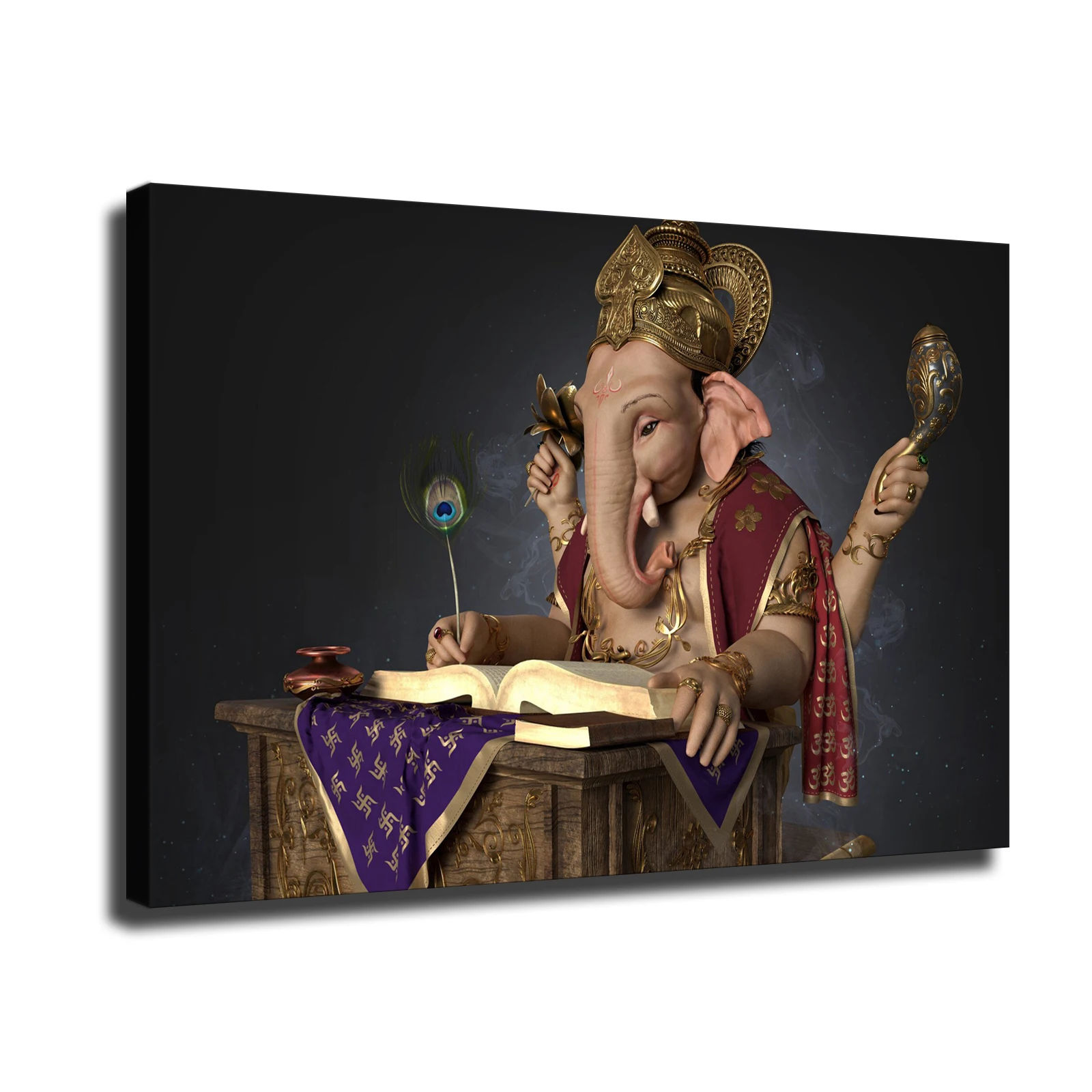 Wall Other Elephant Modern Abstract Animal Indian God Mural Painting On Canvas