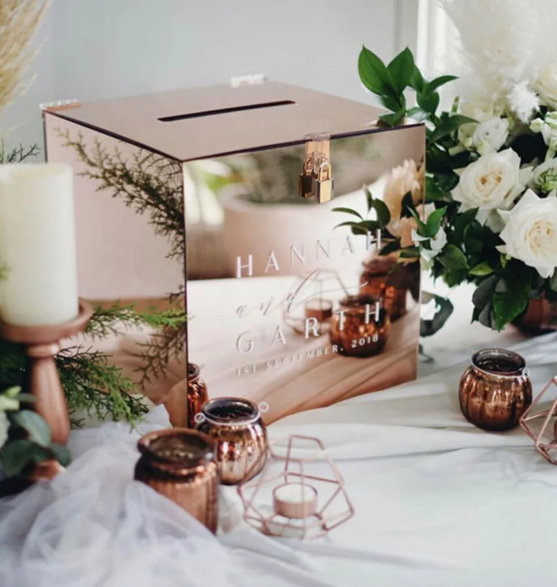 Transparent Acrylic Gift Box With Lock Mirror Wedding Invitation Storage Box Wishing Well Gift Wedding Invitation Card Box