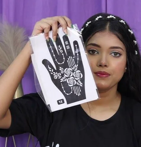 Mehndi hand fingers henna flowers stencils  for 10 fingers PVC vinyl temporary  tattoo sticker template