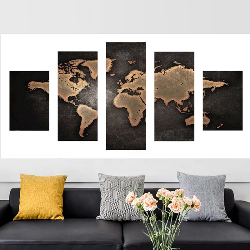 HD Print Canvas Wall Art Print 5 Pieces World Map Modular Poster Landscape Picture Home Decor