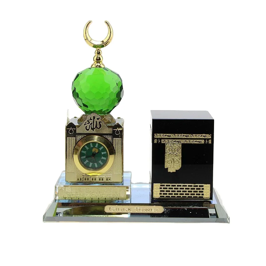 Dropshipping / Spot wholesale / OEM EID gift  New style 12*8*12cm Crystal glass Kelbai and clock two-piece Muslim car ornaments