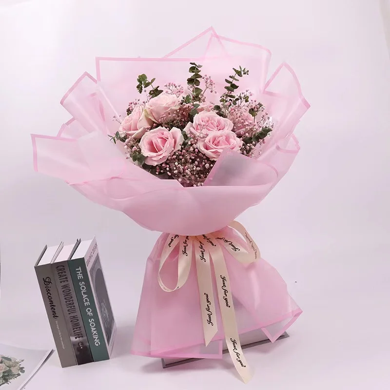 Wholesale 58*58cm Colorful Golden Edge Flower Wrapping Paper Waterproof Florist Paper Plastic Wrapping Film For Flower