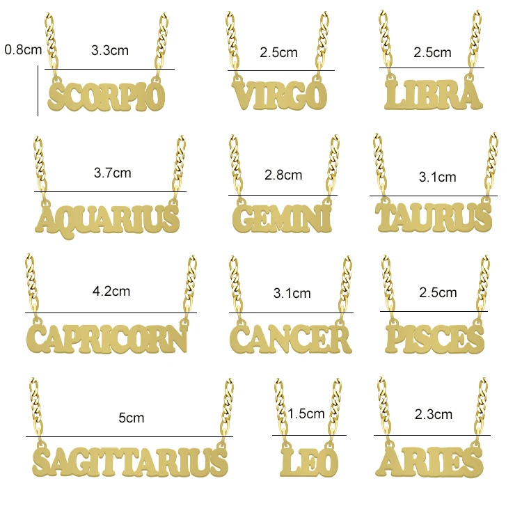 Stainless steel hip hop cuban chain bisuteria zodiac gold plated necklace kolye