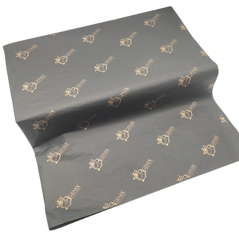 
Free Shipping Custom Logo Wrapping Paper Black Tissue Paper with Gold Printing 